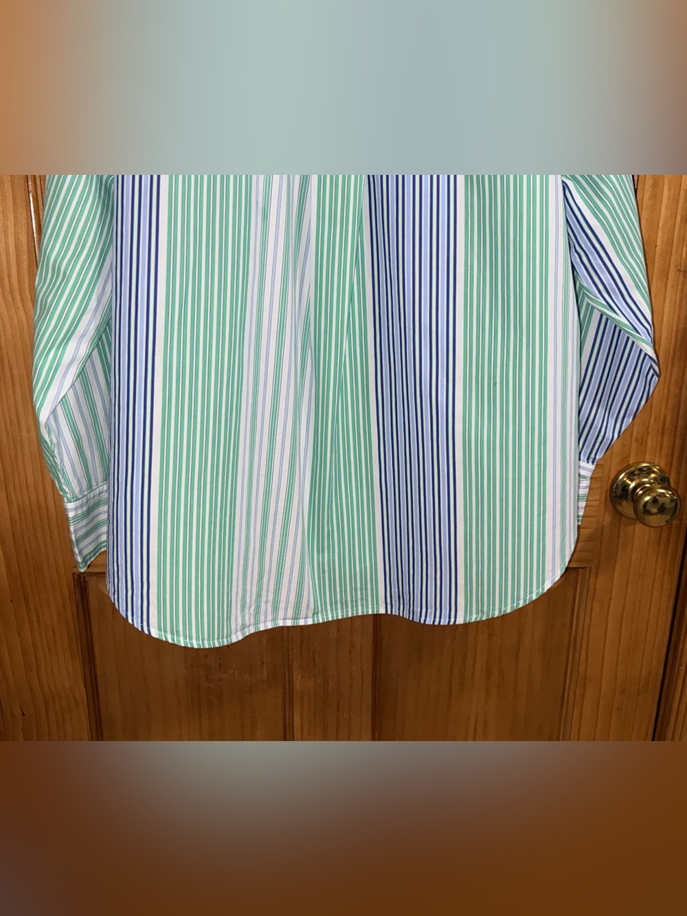 Free Assembly Oversized Striped Button-Down Shirt-Green & Blue-S-EC. - Picture 11 of 13